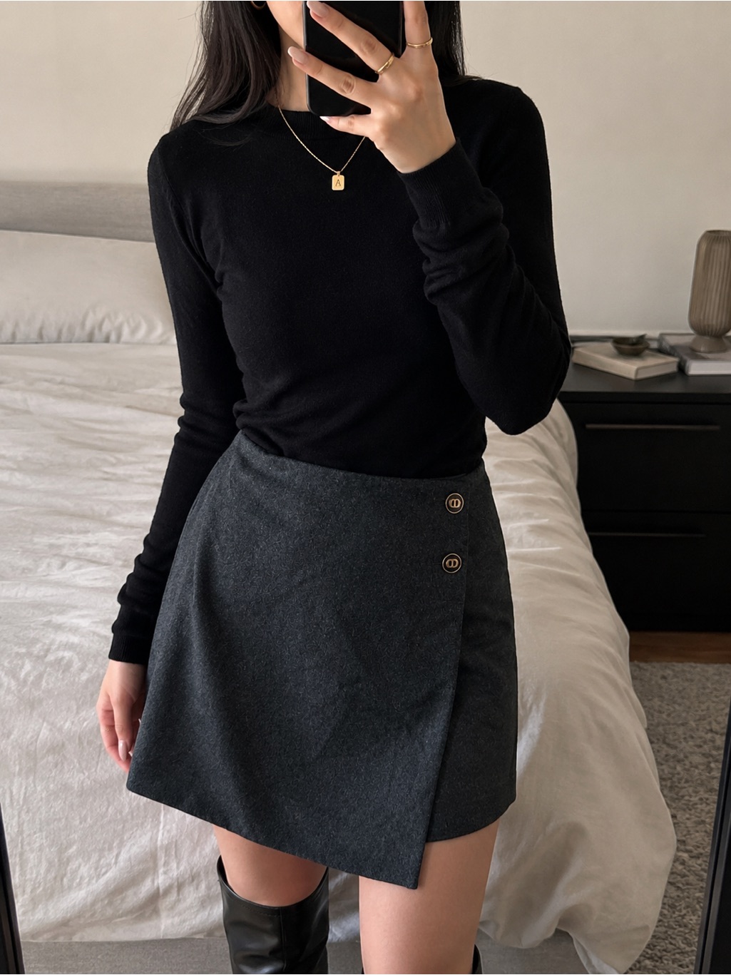 Wilfred Aritzia Minimalist Wrap Mini Skirt Dark Grey Wool Blend Size S